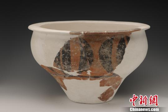 出土的彩陶盆。陕西省考古研究院 供图